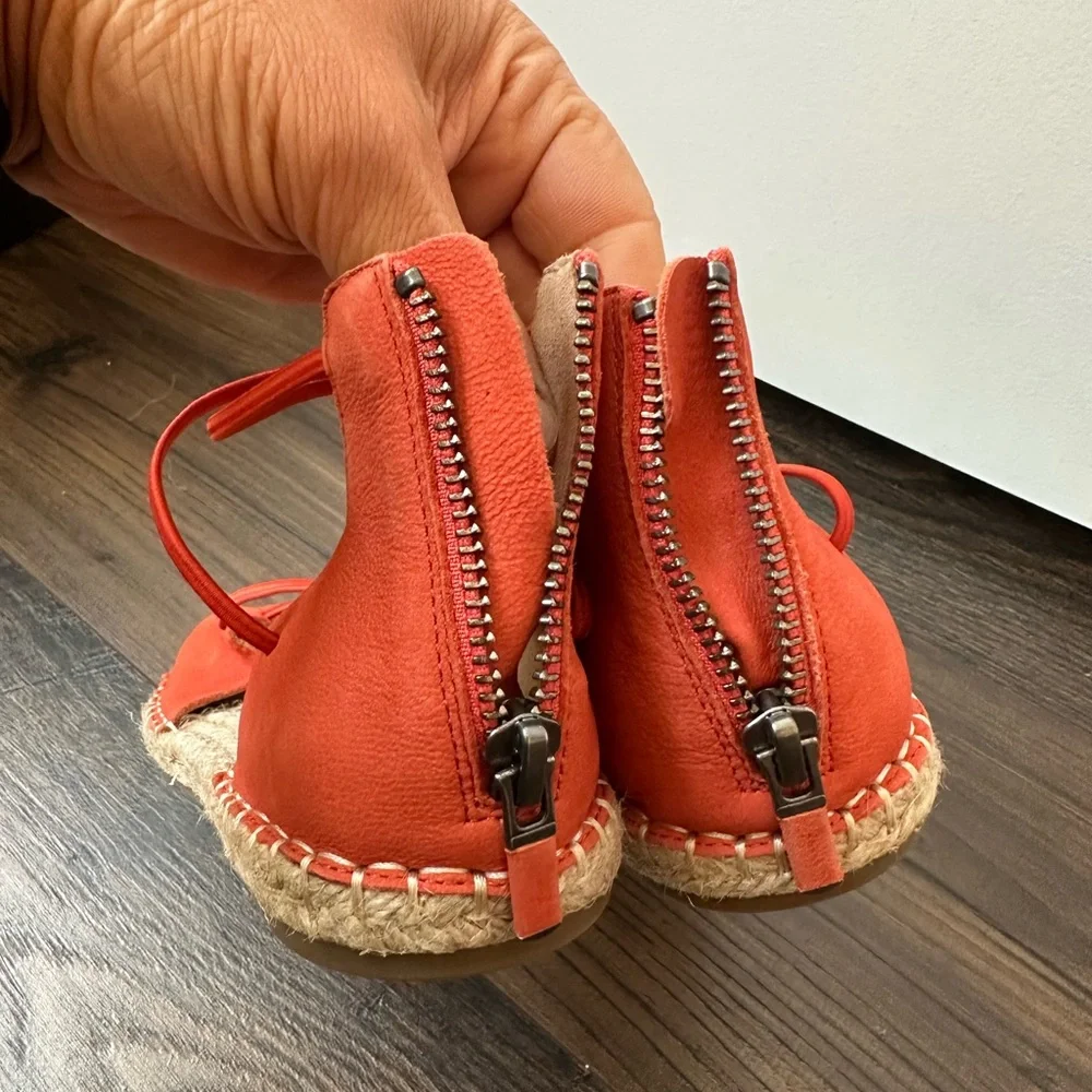 Eileen Fisher Leather Lace Up Espadrille Tangelo Sandal (Size 6)